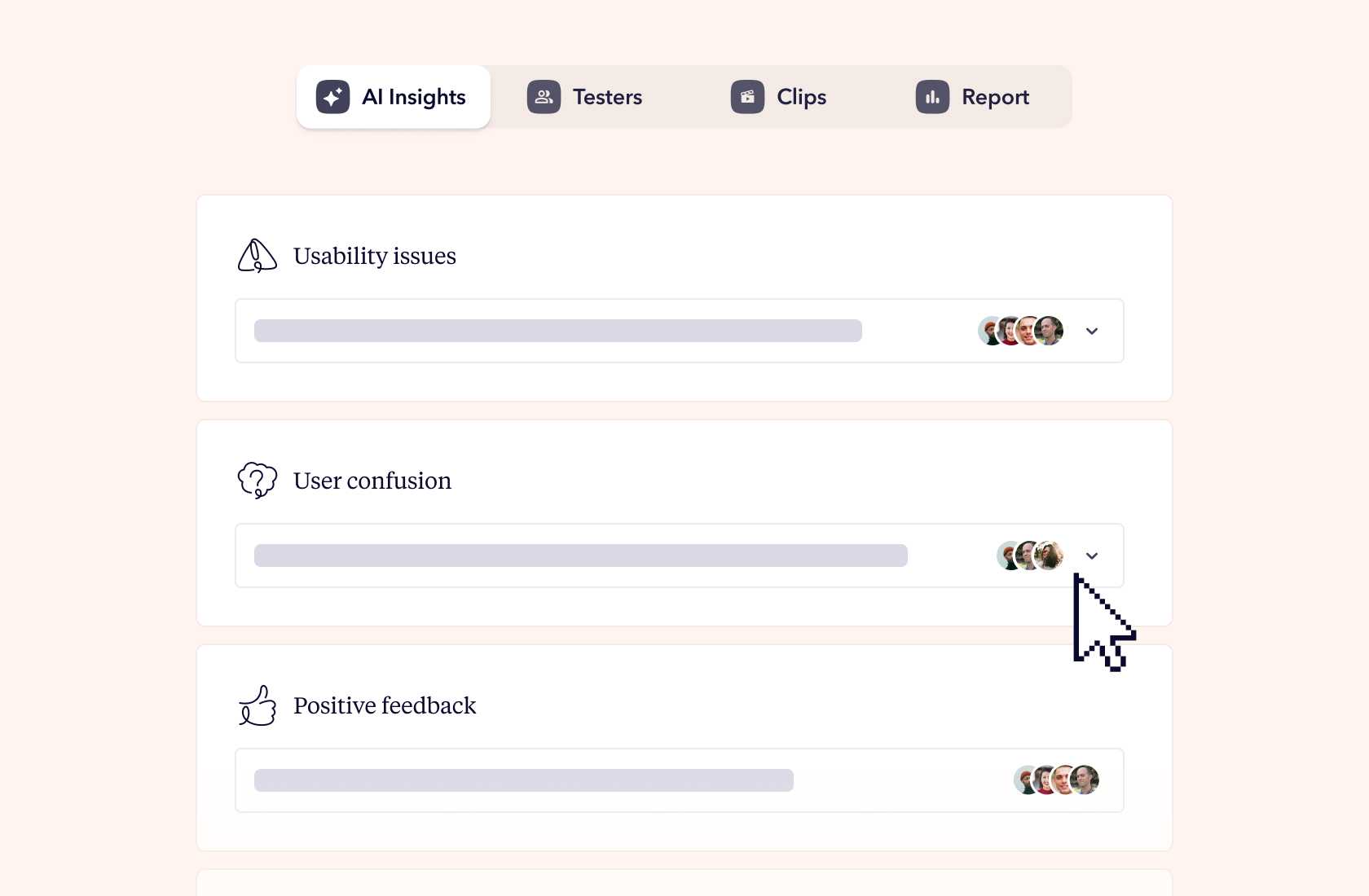 A screenshot of the Userbrain dashboard with an example of AI-generated key insights